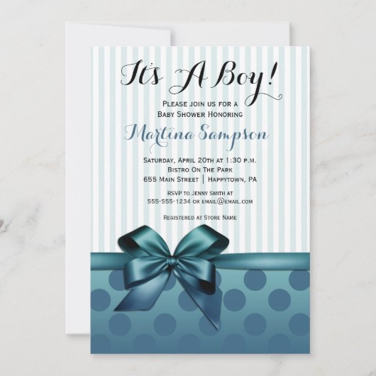 Blue Bow Boy Baby shower Invitation Kaart (Voorkant)