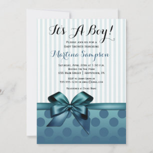 Blue Bow Boy Baby shower Invitation Kaart