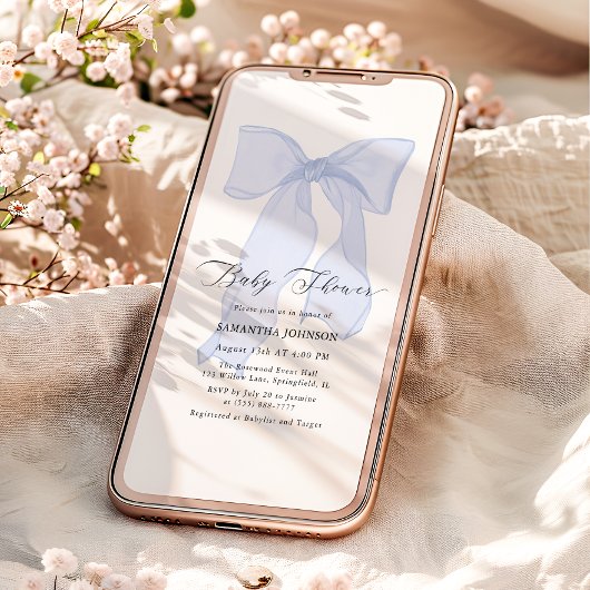 Blue Bow Boy Baby shower Invitation Kaart