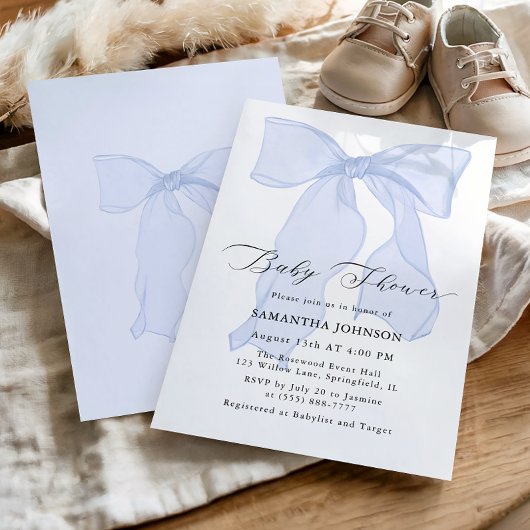 Blue Bow Boy Baby shower Invitation Kaart