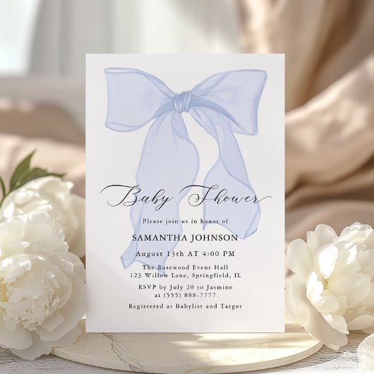 Blue Bow Boy Baby shower Invitation Kaart