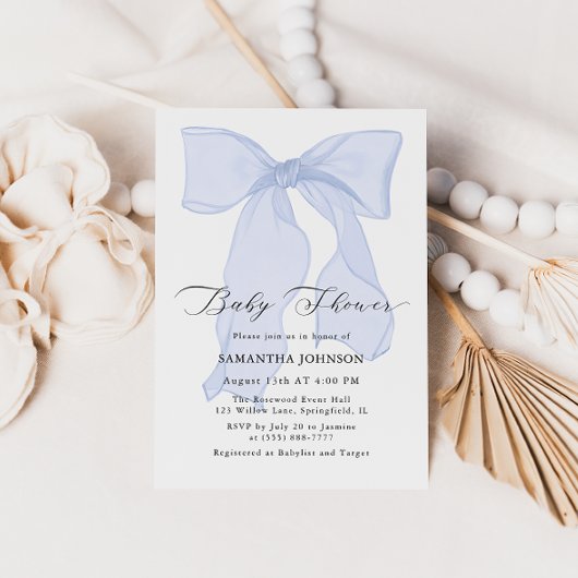 Blue Bow Boy Baby shower Invitation Kaart