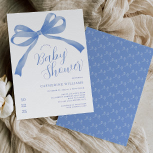 Blue Bow Boy Baby shower Invitation Kaart