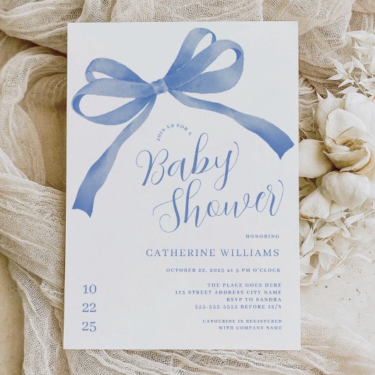 Blue Bow Boy Baby shower Invitation Kaart