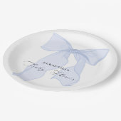 Blue Bow Boy Baby shower Invitation Papieren Bordje (Gekanteld)