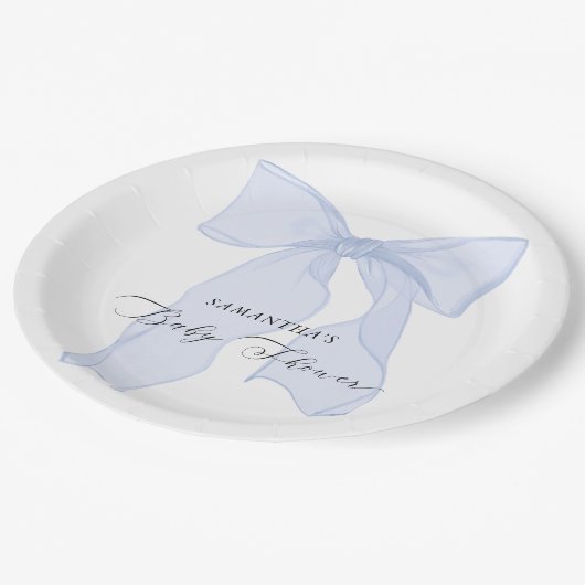 Blue Bow Boy Baby shower Invitation Papieren Bordje (Gekanteld)