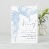 Blue Bow Boy Baby shower Kaart (Staand voorkant)