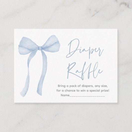 Blue Bow Boy Baby shower Luier Raffle Informatiekaartje (Voorkant)
