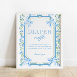 Blue Bow Boy Baby shower Luier Raffle Poster