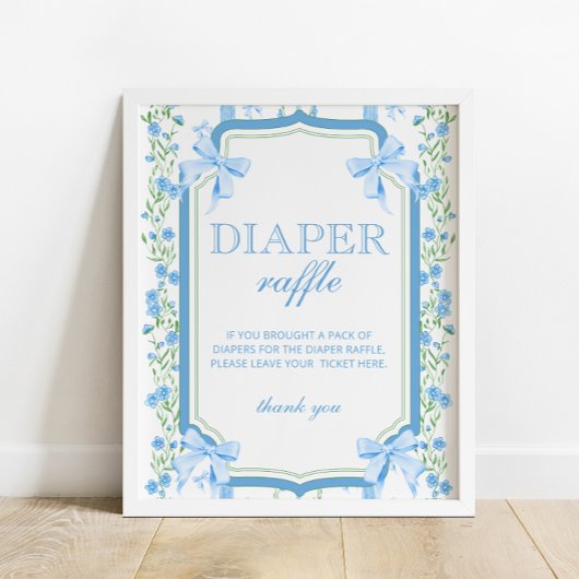 Blue Bow Boy Baby shower Luier Raffle Poster
