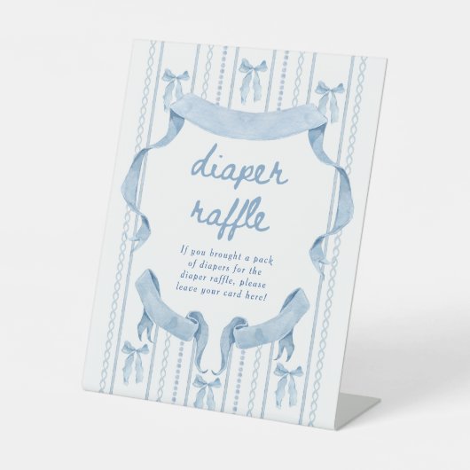 Blue Bow Boy Baby shower Luier Raffle Sign Reclamebord Met Voetstuk (Voorkant)