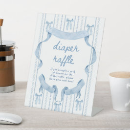 Blue Bow Boy Baby shower Luier Raffle Sign Reclamebord Met Voetstuk