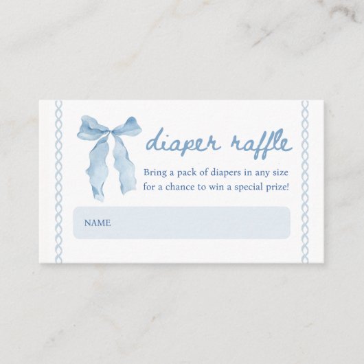 Blue Bow Boy Baby shower Luier Raffle Ticket Informatiekaartje (Voorkant)