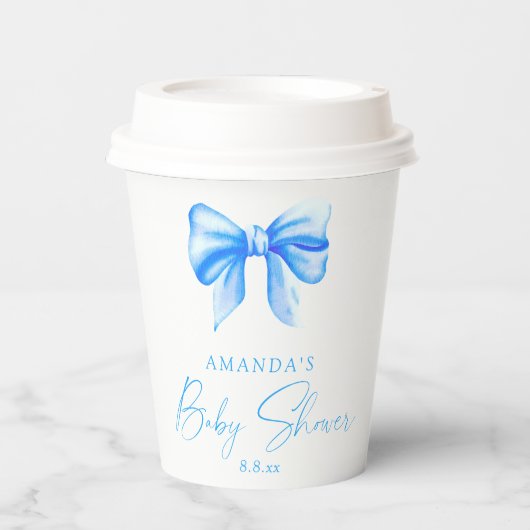 Blue bow Boy Baby shower Papieren Bekers (Voorkant)