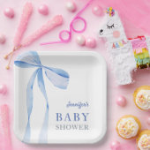 Blue Bow Boy Baby shower Papieren Bordje (Feest)