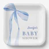 Blue Bow Boy Baby shower Papieren Bordje (Voorkant)