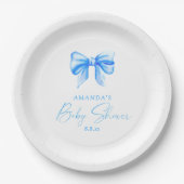 Blue bow Boy Baby shower Papieren Bordje (Voorkant)