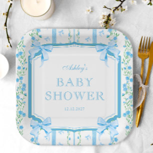 Blue Bow Boy Baby shower Papieren Bordje