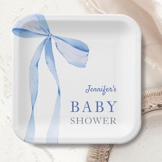 Blue Bow Boy Baby shower Papieren Bordje