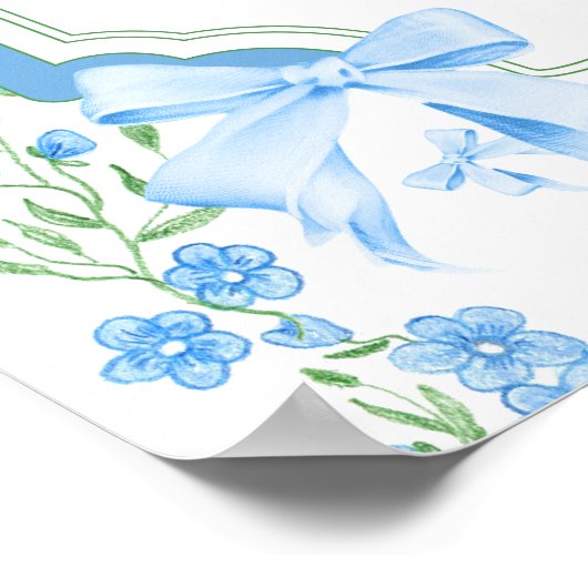 Blue Bow Boy Baby shower Poster (Hoek)