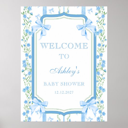 Blue Bow Boy Baby shower Poster (Voorkant)