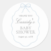  Blue Bow Boy Baby shower Ronde Sticker (Voorkant)