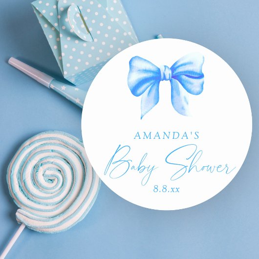 Blue bow Boy Baby shower Ronde Sticker