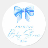 Blue bow Boy Baby shower Ronde Sticker (Voorkant)
