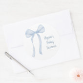 Blue Bow Boy Baby shower Ronde Sticker (Envelop)