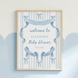 Blue Bow Boy Baby shower Welkom Poster
