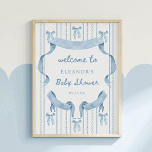 Blue Bow Boy Baby shower Welkom Poster