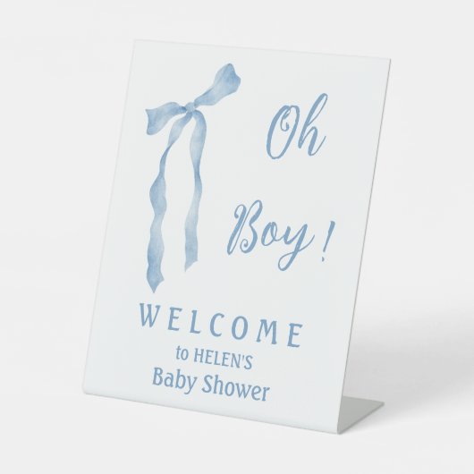 Blue bow boy baby shower welkomstbord reclamebord met voetstuk (Voorkant)