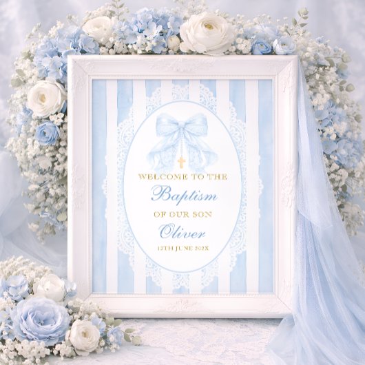 Blue Bow Boy Baptism Welcome Poster