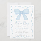 Blue Bow Boy Coquette Baby shower Uitnodiging (Voorkant)