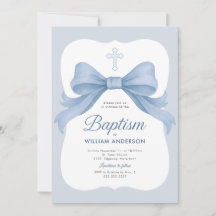 Blue Bow Boy Doop Uitnodiging met Kruiskrans