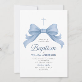 Blue Bow Boy Doop Uitnodiging met Kruiskrans
