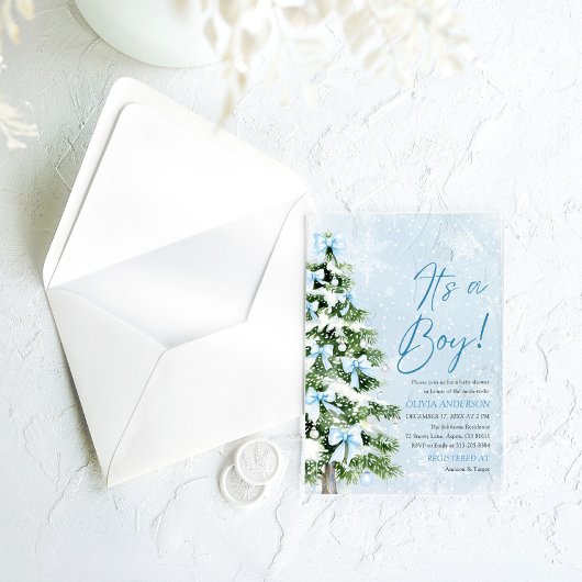 Blue Bow Boy Kerstboom Oh Baby Baby shower Acryl Uitnodigingen