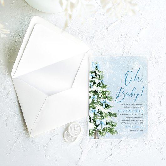 Blue Bow Boy Kerstboom Oh Baby Baby shower Acryl Uitnodigingen