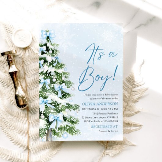 Blue Bow Boy Kerstboom Oh Baby Baby shower Kaart