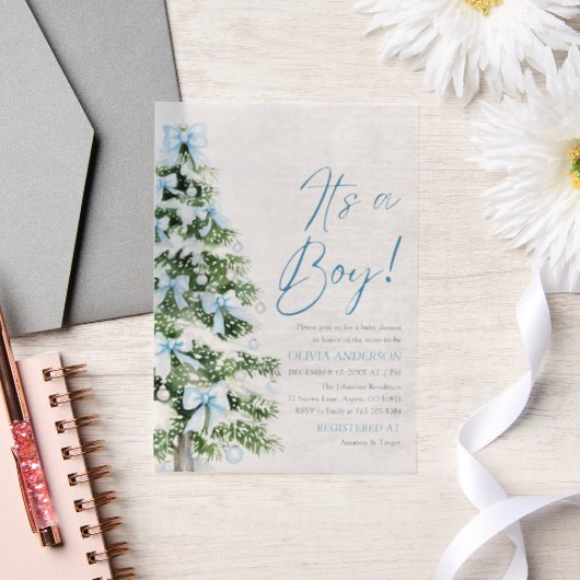 Blue Bow Boy Kerstboom Oh Baby Baby shower Vellum Uitnodigingen (Huwelijk)