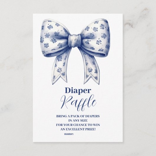 Blue Bow Boy Raffle Diapper Informatiekaartje (Voorkant)