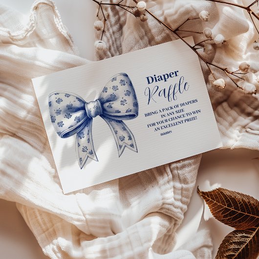Blue Bow Boy Raffle Diapper Informatiekaartje