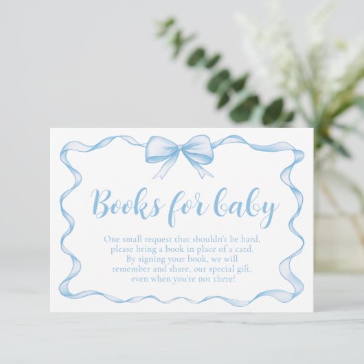 Blue Bow Boy Ribbon Baby shower Boeken voor Baby Kaart (Staand voorkant)