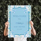 Blue Bow Boy Shabby Chic Baby shower Welkom Poster