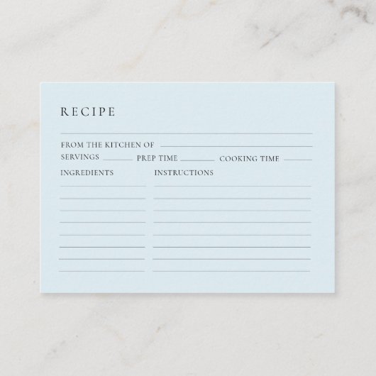 Blue Bow Bridal Shower Recipe Request Informatiekaartje (Achterkant)