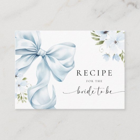 Blue Bow Bridal Shower Recipe Request Informatiekaartje (Voorkant)