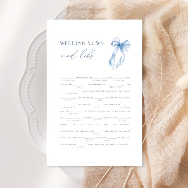 Blue Bow Bridal Shower Wedding Vows Mad Libs Game (Creator heeft geüpload)