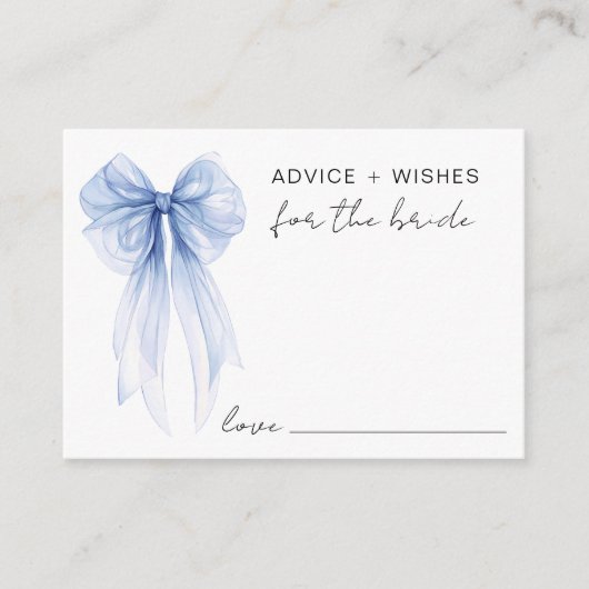Blue Bow Bride Vrijgezellenfeest advies en wensen Informatiekaartje (Voorkant)