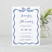 Blue Bow bruiloft uitnodiging (Staand voorkant)