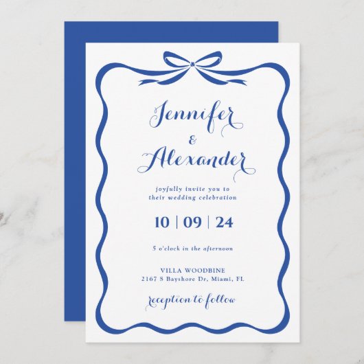 Blue Bow bruiloft uitnodiging (Voorkant / Achterkant)